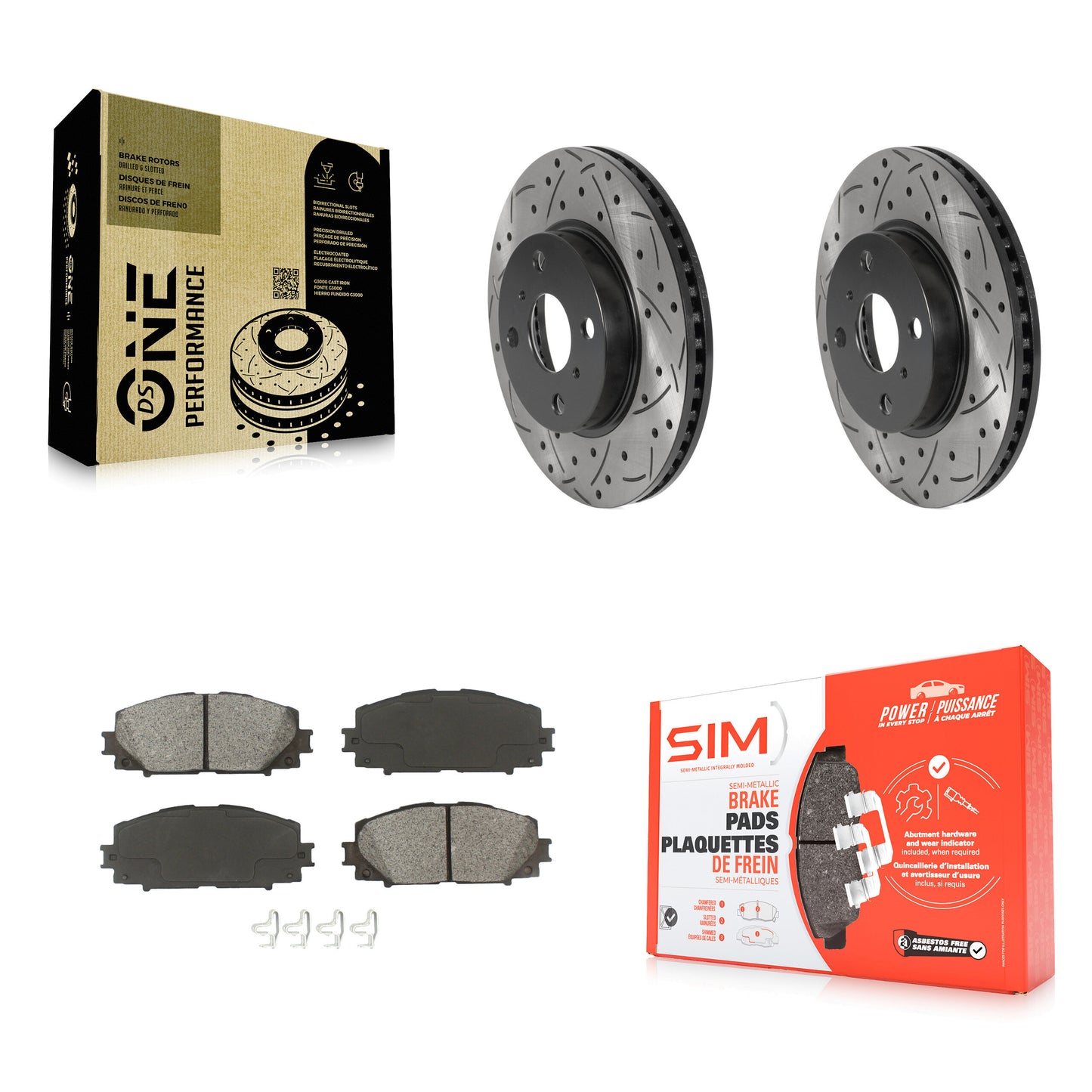[Avant] Kit de disque (percé rainuré revêtu) et plaquette (semi-métallique) de frein pour Toyota Yaris Prius C Scion iQ KDS-100682