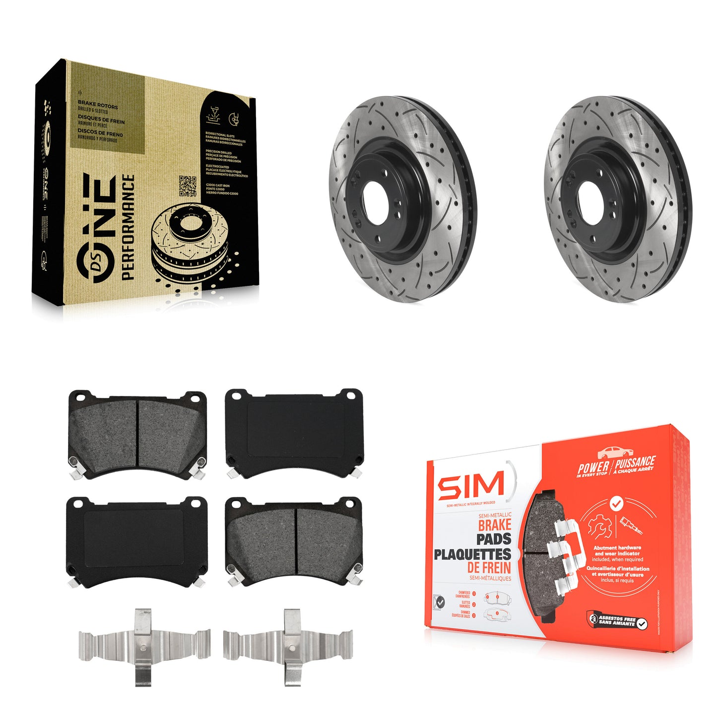 [Avant] Kit de disque (percé rainuré revêtu) et plaquette (semi-métallique) de frein pour Hyundai Genesis KDS-100687