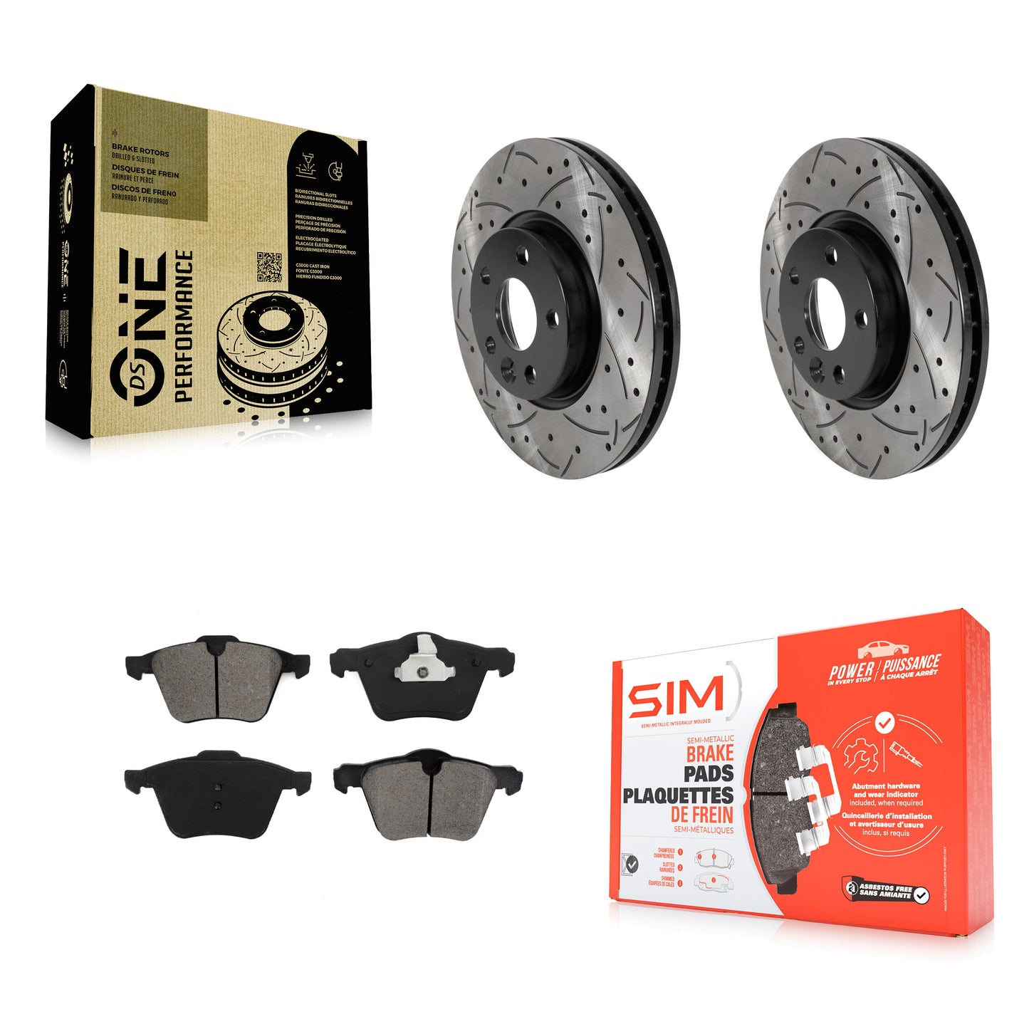 [Avant] Kit de disque (percé rainuré revêtu) et plaquette (semi-métallique) de frein pour 2008 Volvo V70 avec 300mm Diameter Rotor KDS-100688