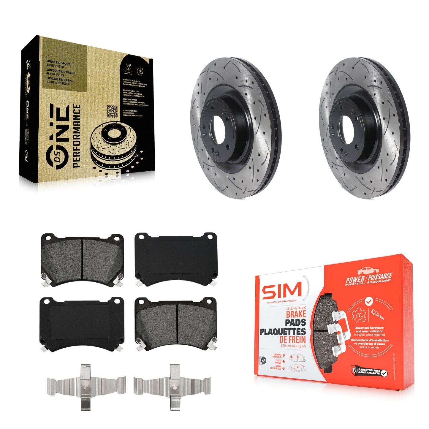 [Avant] Kit de disque (percé rainuré revêtu) et plaquette (semi-métallique) de frein pour Hyundai Genesis Equus KDS-100691
