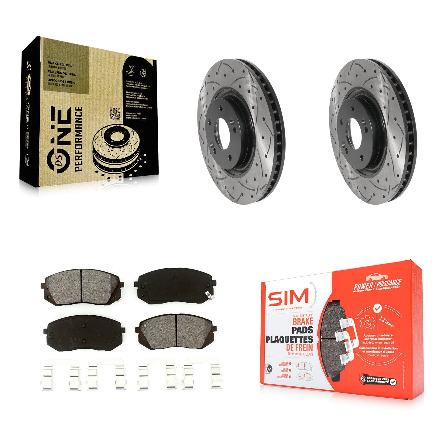[Avant] Kit de disque (percé rainuré revêtu) et plaquette (semi-métallique) de frein pour Hyundai Tucson Sonata Kia Cadenza KDS-100692