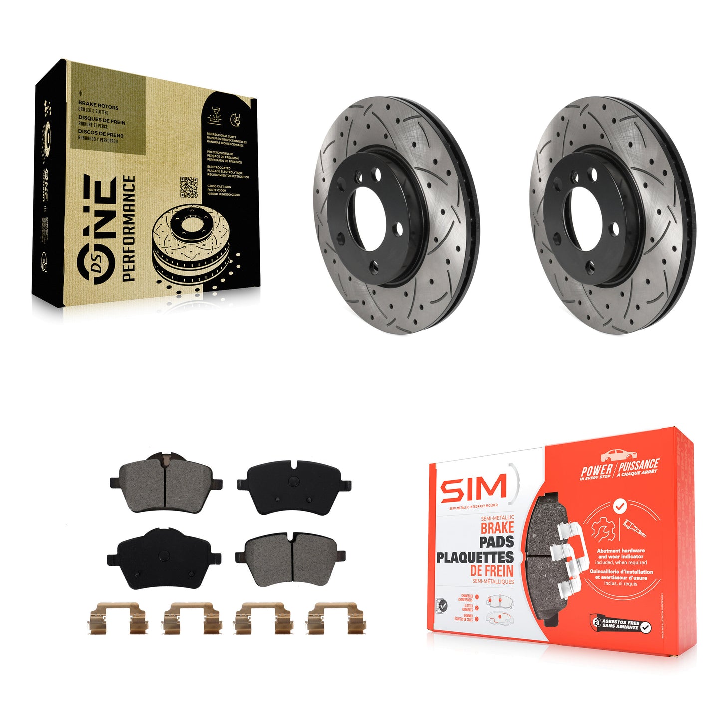 [Avant] Kit de disque (percé rainuré revêtu) et plaquette (semi-métallique) de frein pour Mini Cooper Countryman Paceman KDS-100699