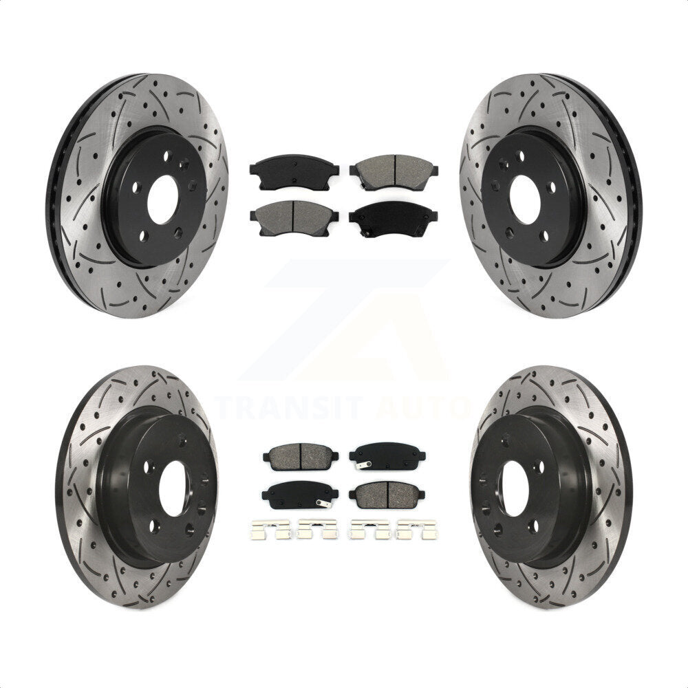 [Avant + Arrière] Kit de disque (percé rainuré revêtu) et plaquette (semi-métallique) de frein pour Chevrolet Buick Encore Trax Sonic KDS-100709 par Transit Auto