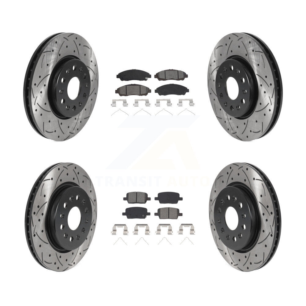 [Avant + Arrière] Kit de disque (percé rainuré revêtu) et plaquette (semi-métallique) de frein pour Chevrolet Traverse GMC Acadia Buick Enclave Blazer KDS-100711