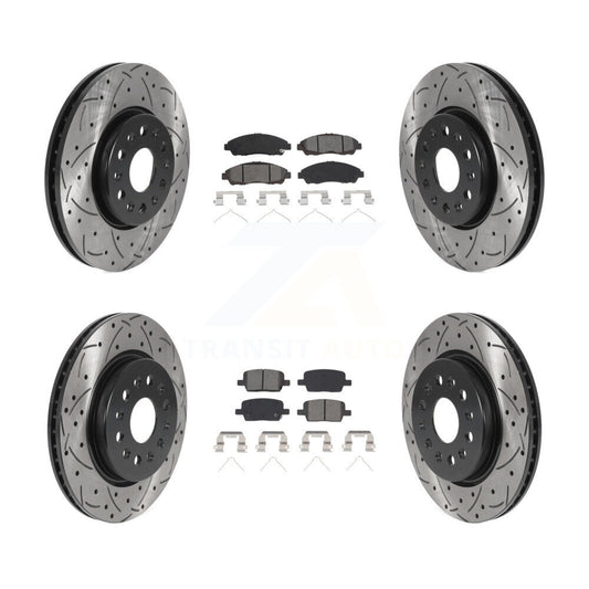 [Avant + Arrière] Kit de disque (percé rainuré revêtu) et plaquette (semi-métallique) de frein pour Chevrolet Traverse GMC Acadia Buick Enclave Blazer KDS-100711