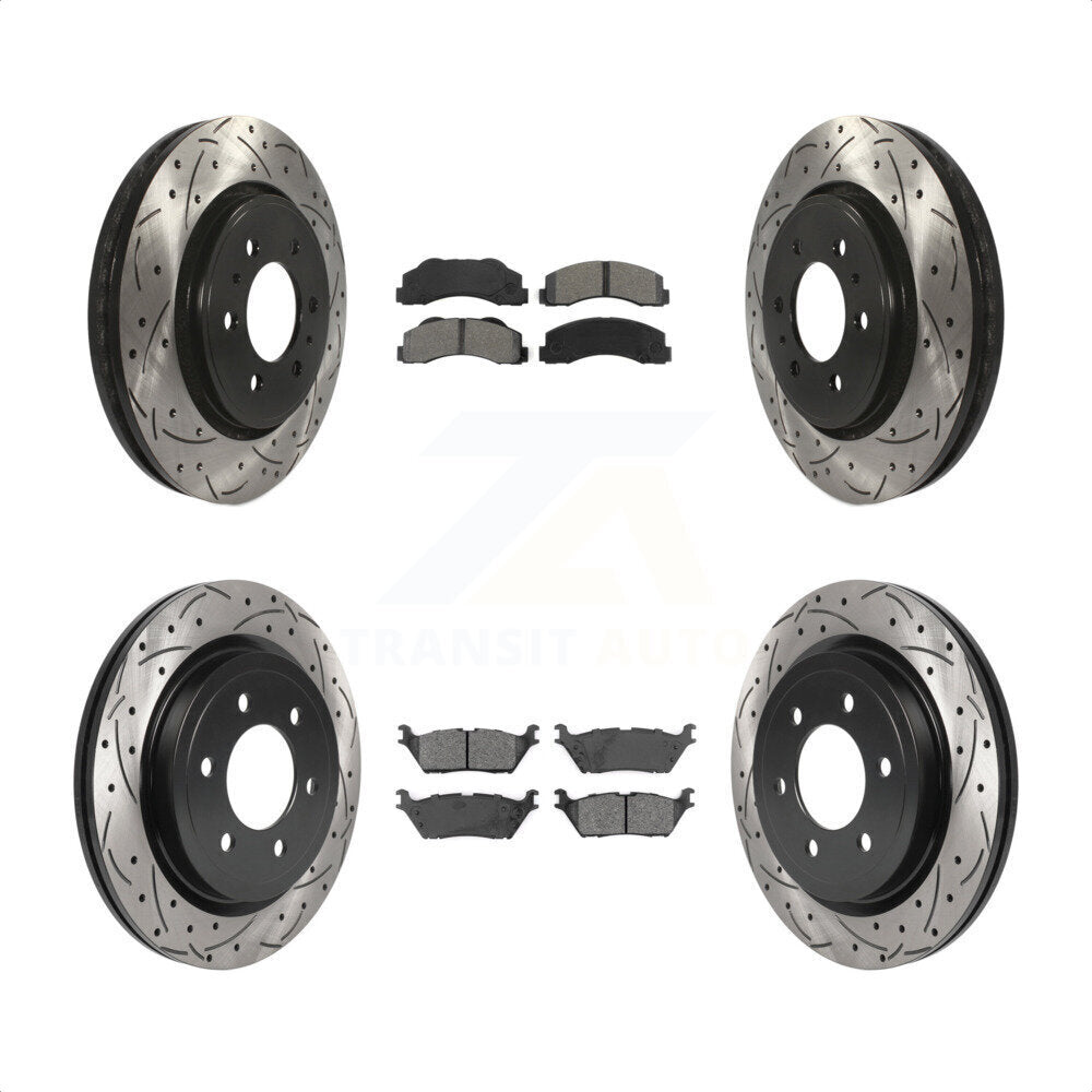 [Avant + Arrière] Kit de disque (percé rainuré revêtu) et plaquette (semi-métallique) de frein pour Ford F-150 Expedition Lincoln Navigator KDS-100714 par Transit Auto