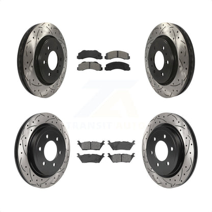 [Avant + Arrière] Kit de disque (percé rainuré revêtu) et plaquette (semi-métallique) de frein pour Ford F-150 Expedition Lincoln Navigator KDS-100714 par Transit Auto