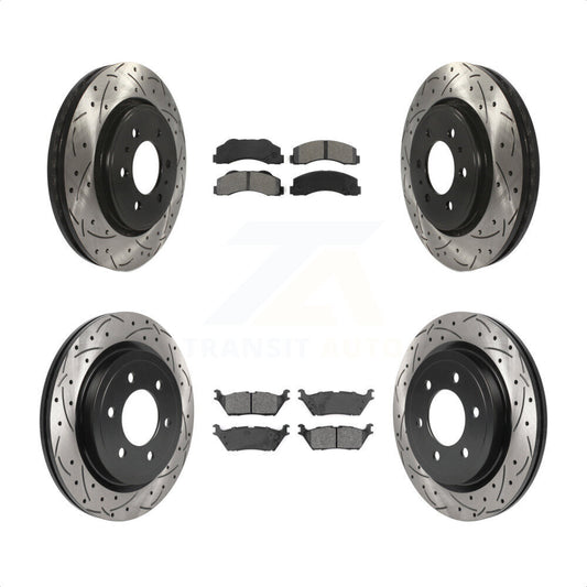 [Avant + Arrière] Kit de disque (percé rainuré revêtu) et plaquette (semi-métallique) de frein pour Ford F-150 Expedition Lincoln Navigator KDS-100714 par Transit Auto
