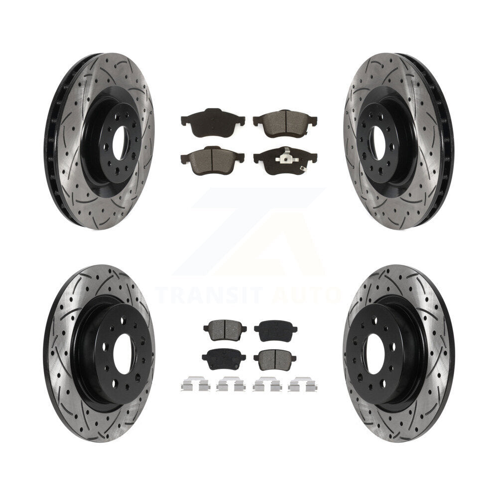 [Avant + Arrière] Kit de disque (percé rainuré revêtu) et plaquette (semi-métallique) de frein pour 2014-2020 Fiat 500L KDS-100715