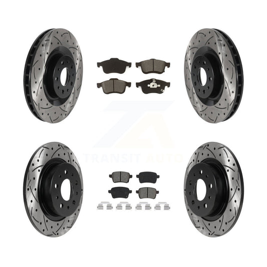 [Avant + Arrière] Kit de disque (percé rainuré revêtu) et plaquette (semi-métallique) de frein pour 2014-2020 Fiat 500L KDS-100715