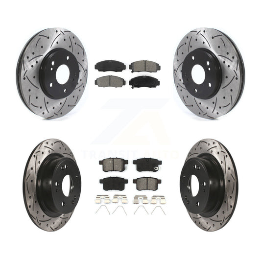 [Avant + Arrière] Kit de disque (percé rainuré revêtu) et plaquette (semi-métallique) de frein pour Honda Accord Acura TSX KDS-100717