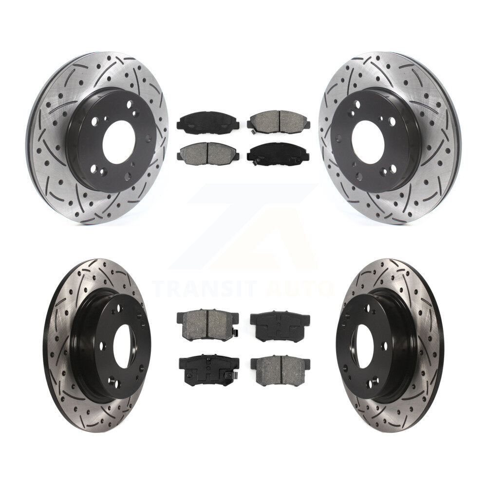 [Avant + Arrière] Kit de disque (percé rainuré revêtu) et plaquette (semi-métallique) de frein pour Honda Civic KDS-100718