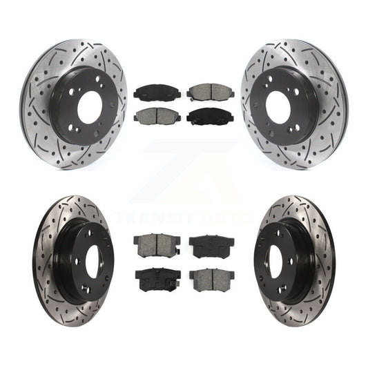 [Avant + Arrière] Kit de disque (percé rainuré revêtu) et plaquette (semi-métallique) de frein pour Honda Civic KDS-100718