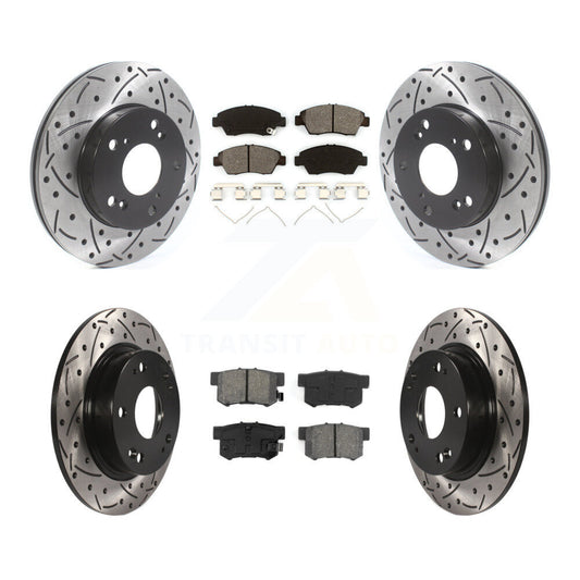 [Avant + Arrière] Kit de disque (percé rainuré revêtu) et plaquette (semi-métallique) de frein pour Honda Civic KDS-100719