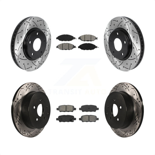 [Avant + Arrière] Kit de disque (percé rainuré revêtu) et plaquette (semi-métallique) de frein pour 2016 Nissan Pathfinder From 11 15 KDS-100720 par Transit Auto