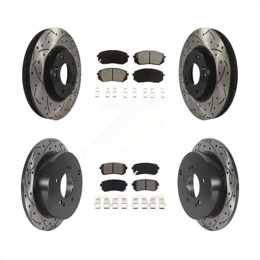 [Avant + Arrière] Kit de disque (percé rainuré revêtu) et plaquette (semi-métallique) de frein pour Hyundai Tucson Kia Sportage KDS-100730 par Transit Auto