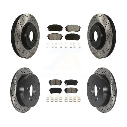 [Avant + Arrière] Kit de disque (percé rainuré revêtu) et plaquette (semi-métallique) de frein pour Hyundai Tucson Kia Sportage KDS-100730 par Transit Auto