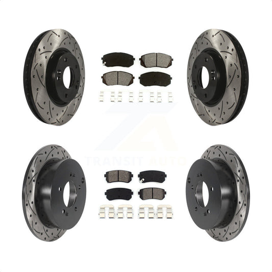 [Avant + Arrière] Kit de disque (percé rainuré revêtu) et plaquette (semi-métallique) de frein pour Hyundai Tucson Kia Sportage KDS-100730 par Transit Auto