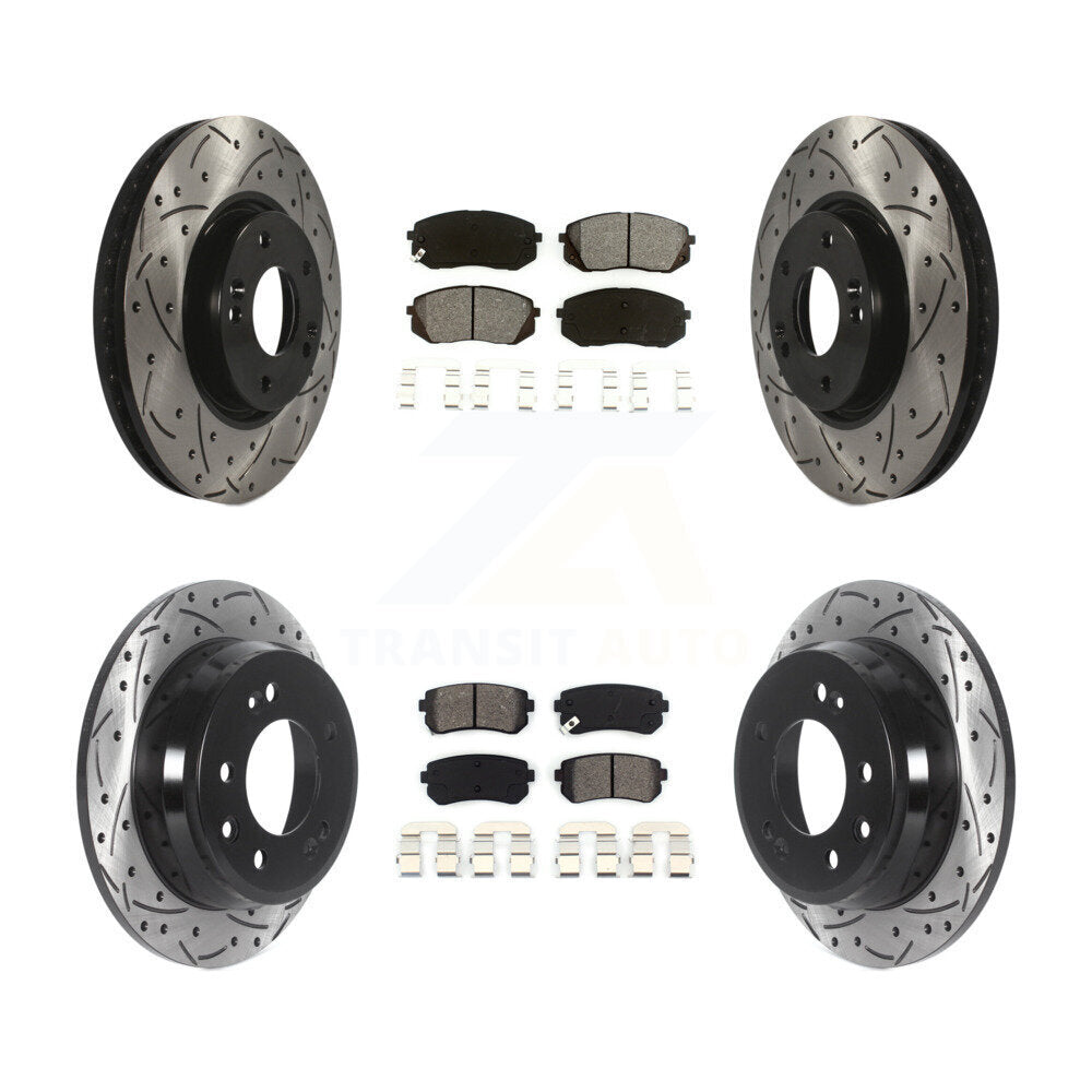 [Avant + Arrière] Kit de disque (percé rainuré revêtu) et plaquette (semi-métallique) de frein pour Kia Sportage Hyundai Tucson KDS-100731