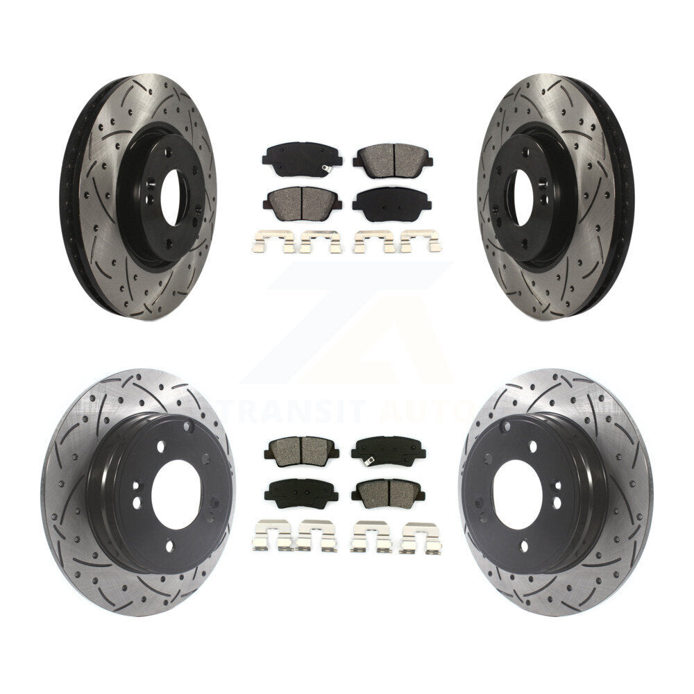 [Avant + Arrière] Kit de disque (percé rainuré revêtu) et plaquette (semi-métallique) de frein pour Hyundai Sonata Kia Optima KDS-100732