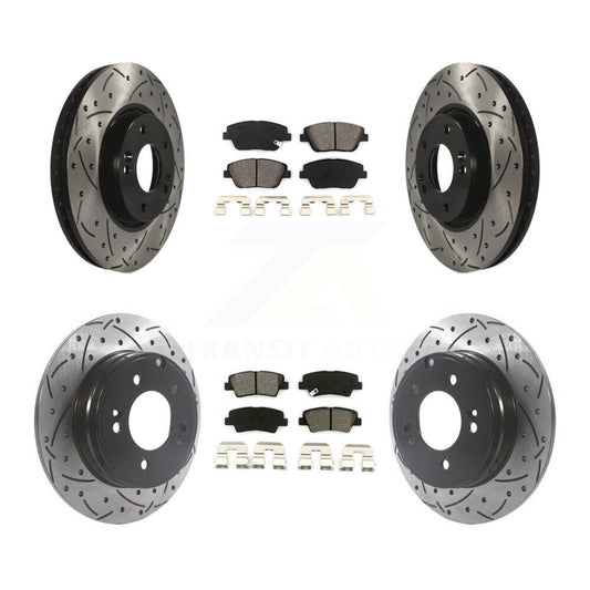 [Avant + Arrière] Kit de disque (percé rainuré revêtu) et plaquette (semi-métallique) de frein pour Hyundai Sonata Kia Optima KDS-100732