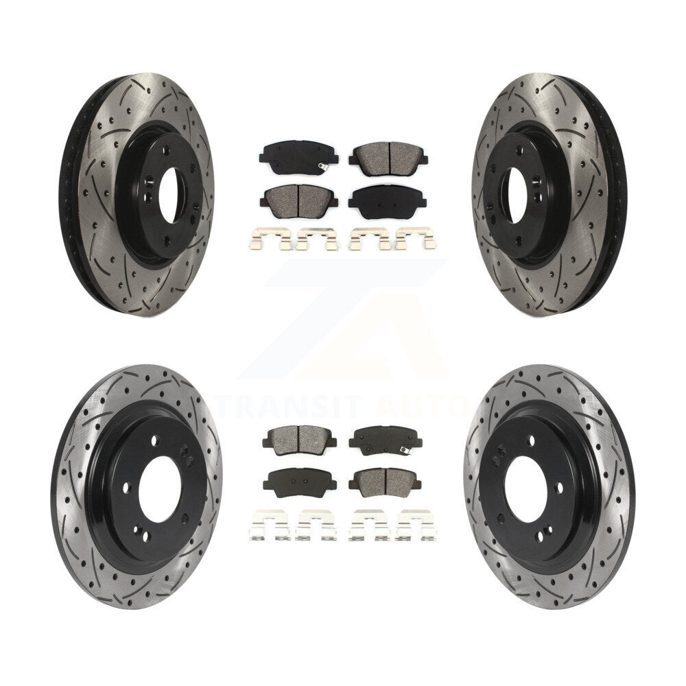 [Avant + Arrière] Kit de disque (percé rainuré revêtu) et plaquette (semi-métallique) de frein pour Kia Optima avec Electric Parking KDS-100733
