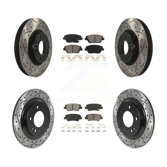 [Avant + Arrière] Kit de disque (percé rainuré revêtu) et plaquette (semi-métallique) de frein pour Kia Optima avec Electric Parking KDS-100733