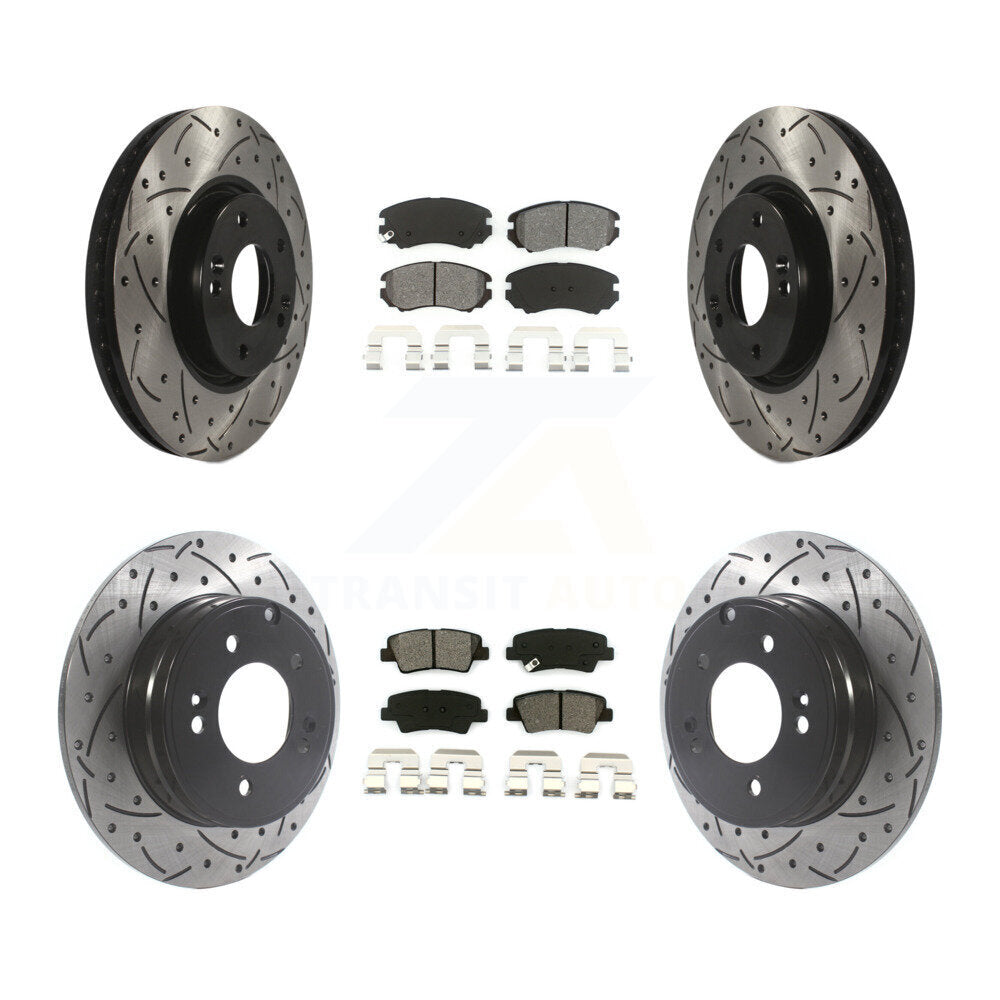 [Avant + Arrière] Kit de disque (percé rainuré revêtu) et plaquette (semi-métallique) de frein pour Hyundai Sonata 3.3L KDS-100734