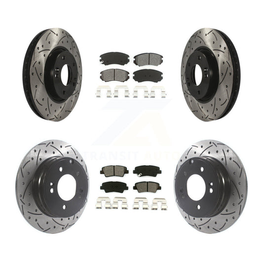 [Avant + Arrière] Kit de disque (percé rainuré revêtu) et plaquette (semi-métallique) de frein pour Hyundai Sonata 3.3L KDS-100734