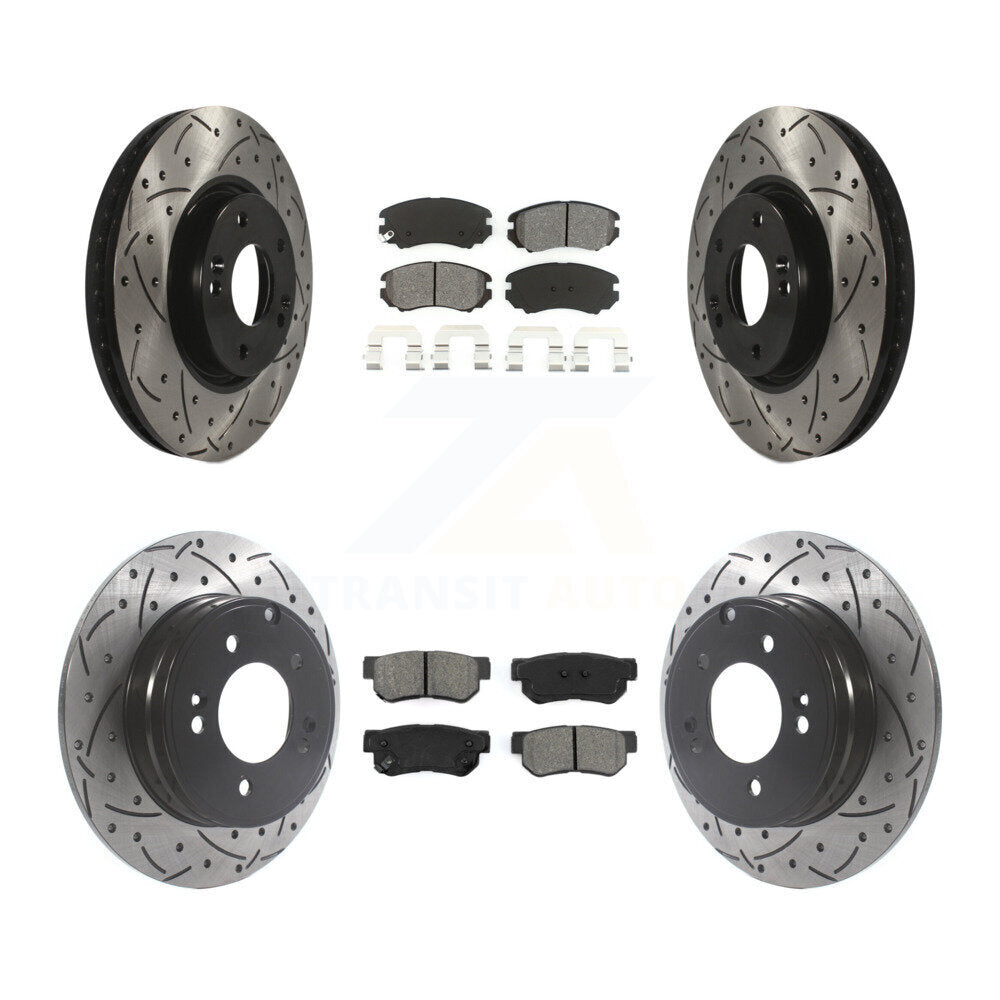 [Avant + Arrière] Kit de disque (percé rainuré revêtu) et plaquette (semi-métallique) de frein pour Hyundai Sonata 3.3L KDS-100735