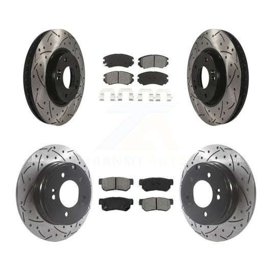 [Avant + Arrière] Kit de disque (percé rainuré revêtu) et plaquette (semi-métallique) de frein pour Hyundai Sonata 3.3L KDS-100735