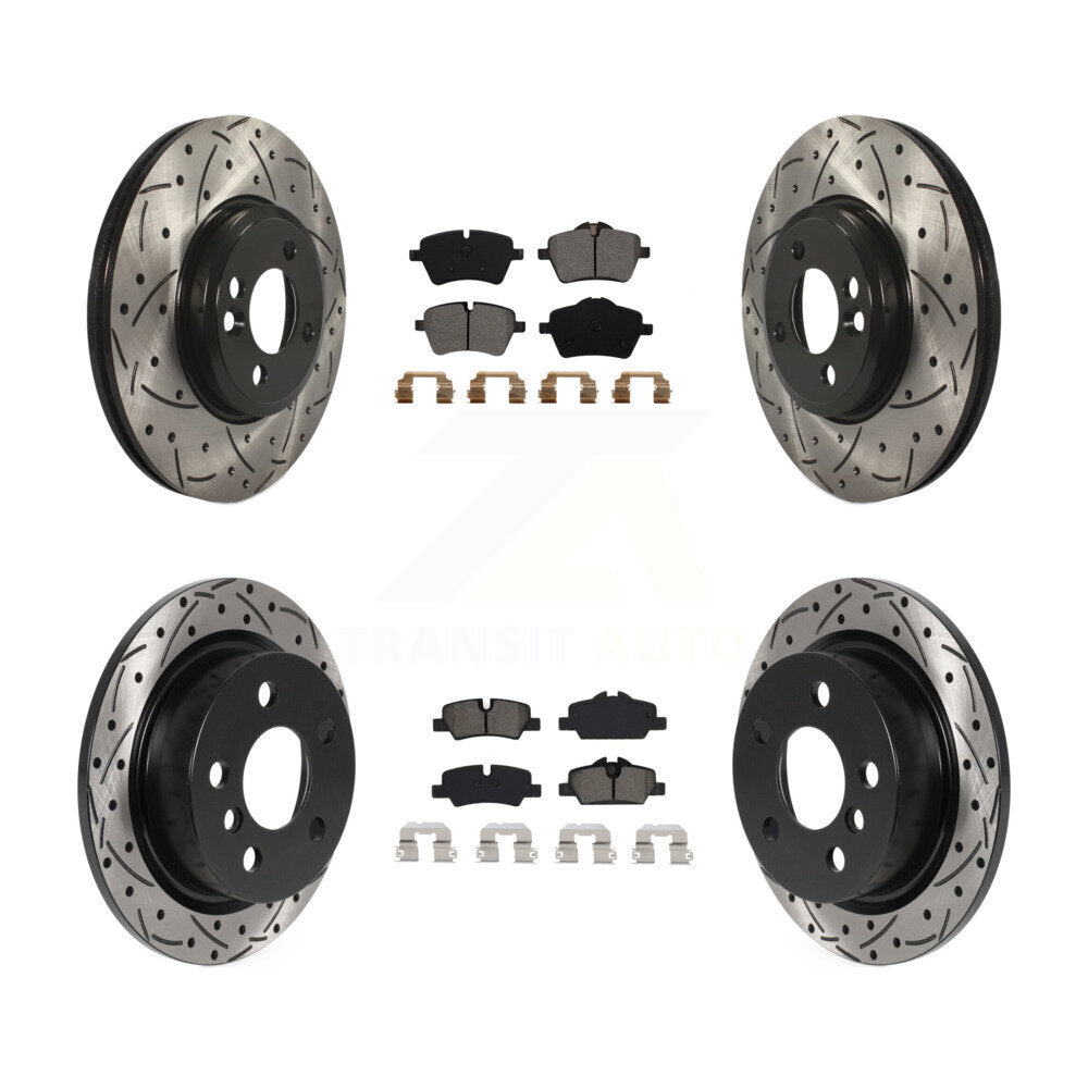 [Avant + Arrière] Kit de disque (percé rainuré revêtu) et plaquette (semi-métallique) de frein pour 2015 Mini Cooper 2.0L 1.5L avec 294mm Diameter Rotor KDS-100738