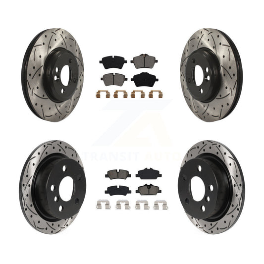 [Avant + Arrière] Kit de disque (percé rainuré revêtu) et plaquette (semi-métallique) de frein pour 2015 Mini Cooper 2.0L 1.5L avec 294mm Diameter Rotor KDS-100738