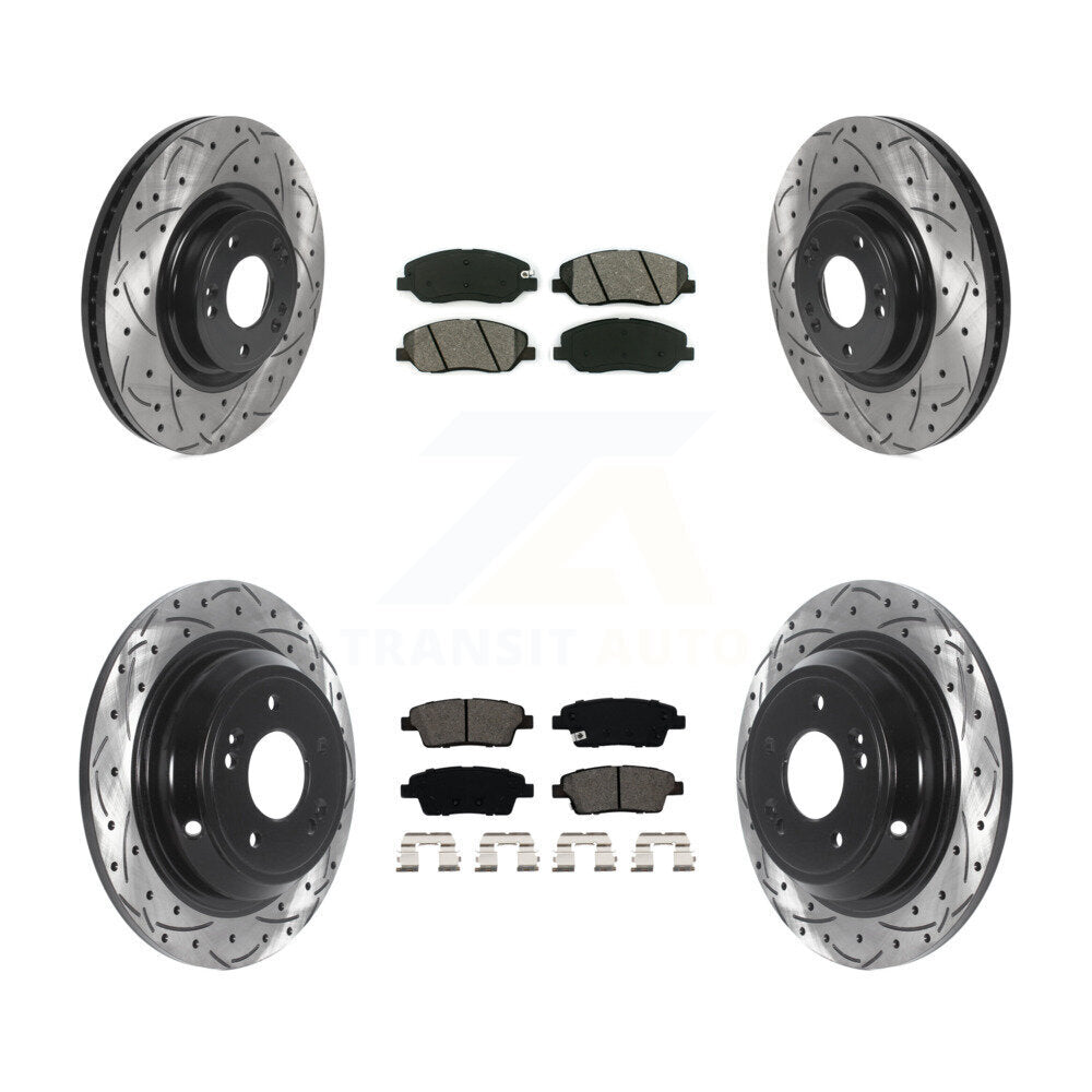 [Avant + Arrière] Kit de disque (percé rainuré revêtu) et plaquette (semi-métallique) de frein pour 2012 Hyundai Genesis 3.8L KDS-100741