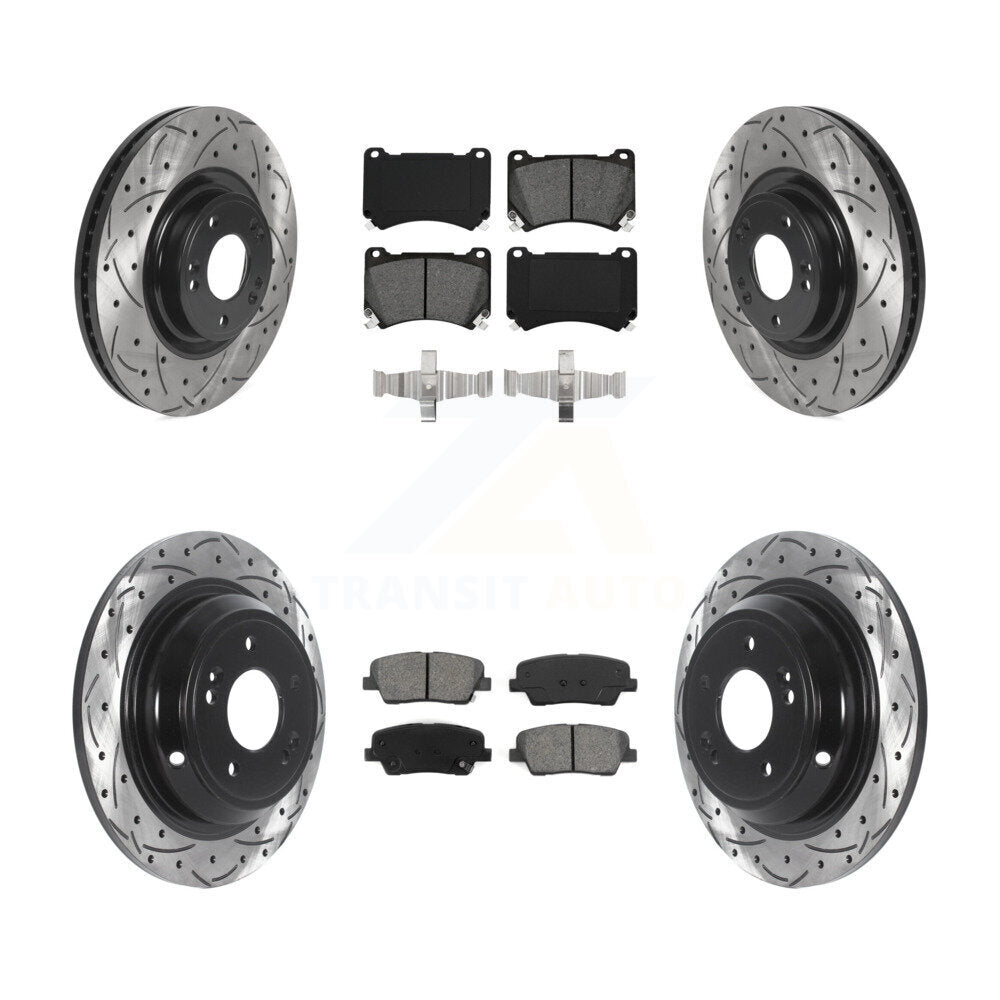[Avant + Arrière] Kit de disque (percé rainuré revêtu) et plaquette (semi-métallique) de frein pour Hyundai Genesis 4.6L KDS-100742