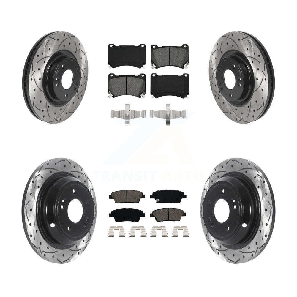 [Avant + Arrière] Kit de disque (percé rainuré revêtu) et plaquette (semi-métallique) de frein pour Hyundai Genesis KDS-100743
