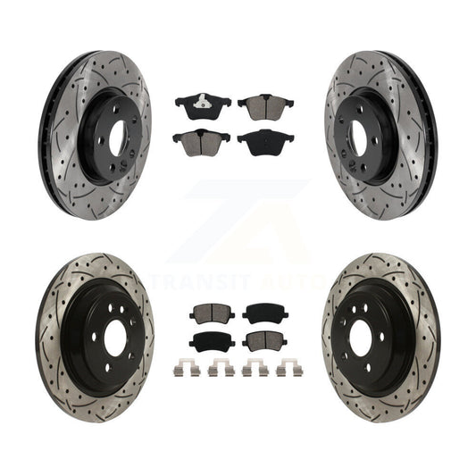 [Avant + Arrière] Kit de disque (percé rainuré revêtu) et plaquette (semi-métallique) de frein pour 2008 Volvo V70 avec 300mm Diameter Rotor KDS-100744