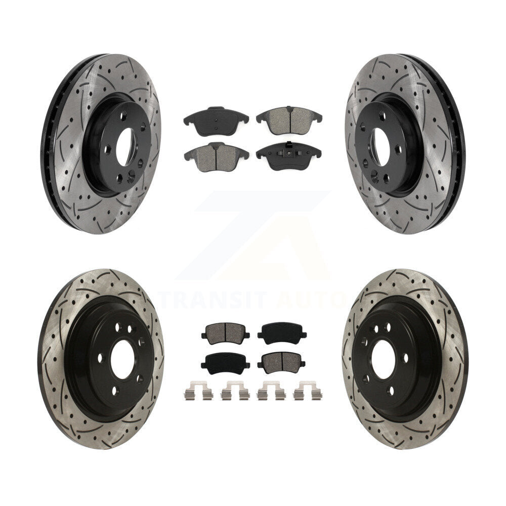 [Avant + Arrière] Kit de disque (percé rainuré revêtu) et plaquette (semi-métallique) de frein pour 2013-2014 Volvo S60 avec 300mm Diameter Rotor KDS-100745