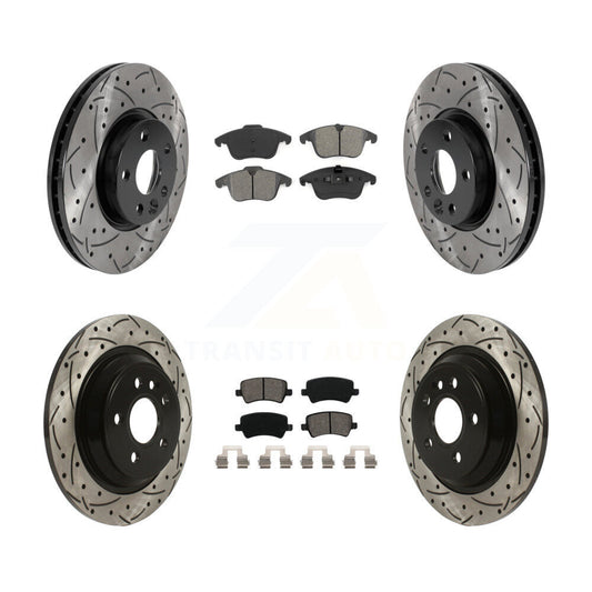 [Avant + Arrière] Kit de disque (percé rainuré revêtu) et plaquette (semi-métallique) de frein pour 2013-2014 Volvo S60 avec 300mm Diameter Rotor KDS-100745