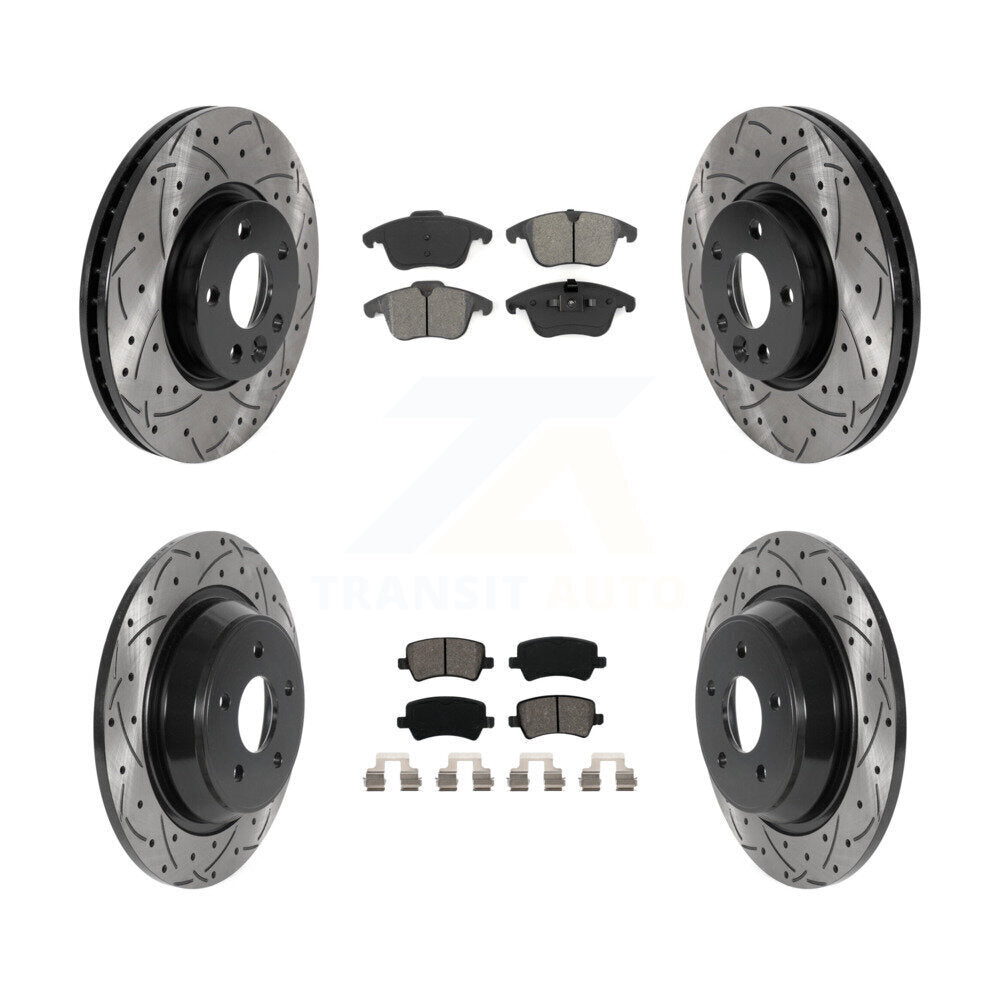 [Avant + Arrière] Kit de disque (percé rainuré revêtu) et plaquette (semi-métallique) de frein pour 2012-2015 Land Rover Range Evoque KDS-100746