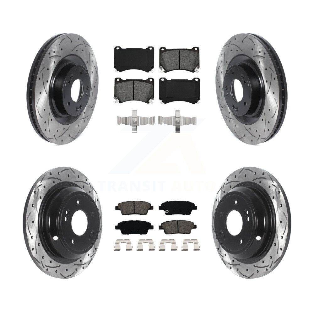[Avant + Arrière] Kit de disque (percé rainuré revêtu) et plaquette (semi-métallique) de frein pour 2012-2014 Hyundai Genesis 5.0L KDS-100749