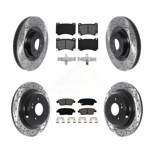 [Avant + Arrière] Kit de disque (percé rainuré revêtu) et plaquette (semi-métallique) de frein pour 2012-2014 Hyundai Genesis 5.0L KDS-100749