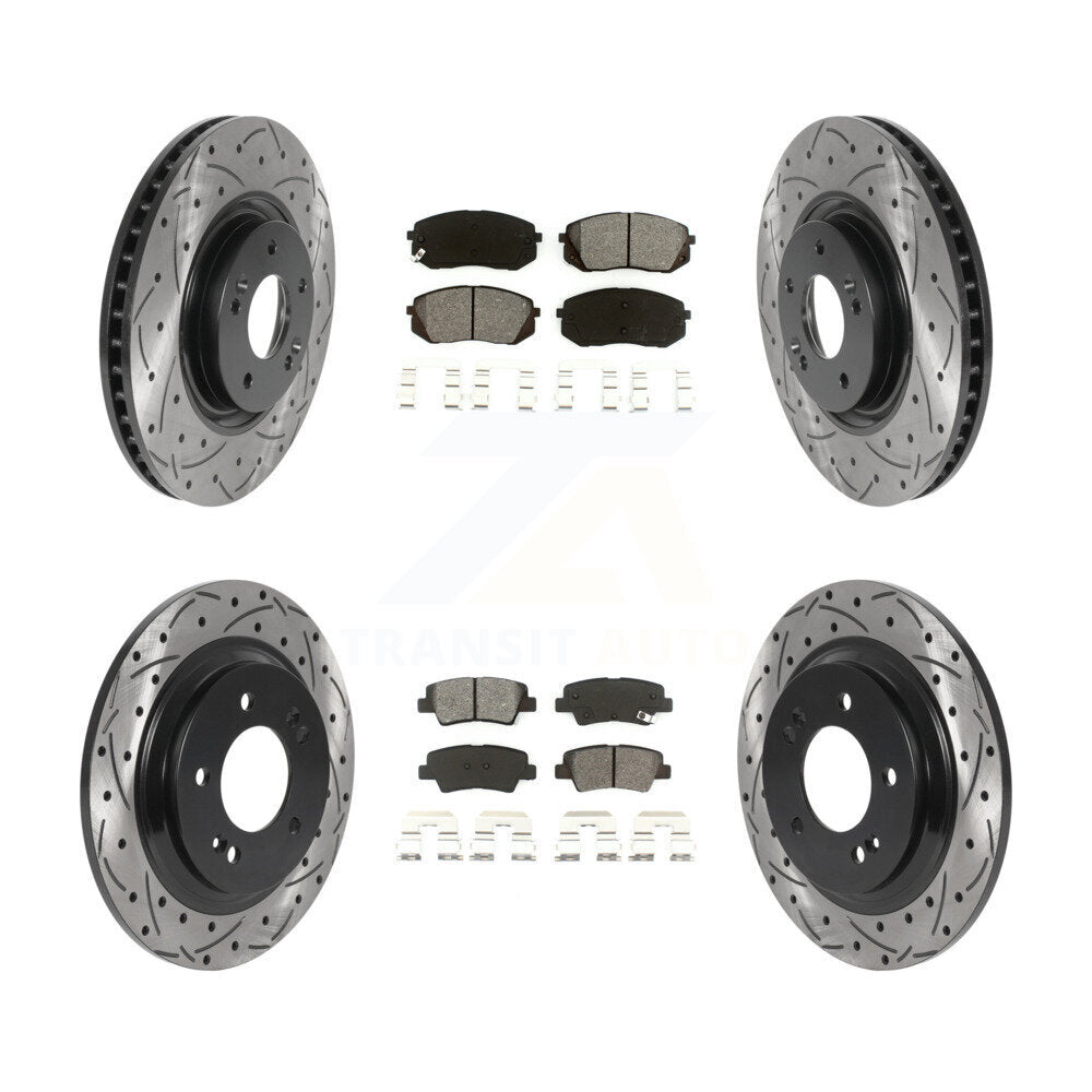 [Avant + Arrière] Kit de disque (percé rainuré revêtu) et plaquette (semi-métallique) de frein pour Hyundai Sonata Kia Cadenza avec Electric Parking KDS-100754