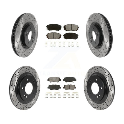 [Avant + Arrière] Kit de disque (percé rainuré revêtu) et plaquette (semi-métallique) de frein pour Hyundai Sonata Kia Cadenza avec Electric Parking KDS-100754