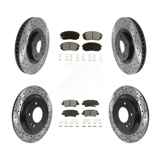[Avant + Arrière] Kit de disque (percé rainuré revêtu) et plaquette (semi-métallique) de frein pour Hyundai Sonata Kia Cadenza avec Electric Parking KDS-100754