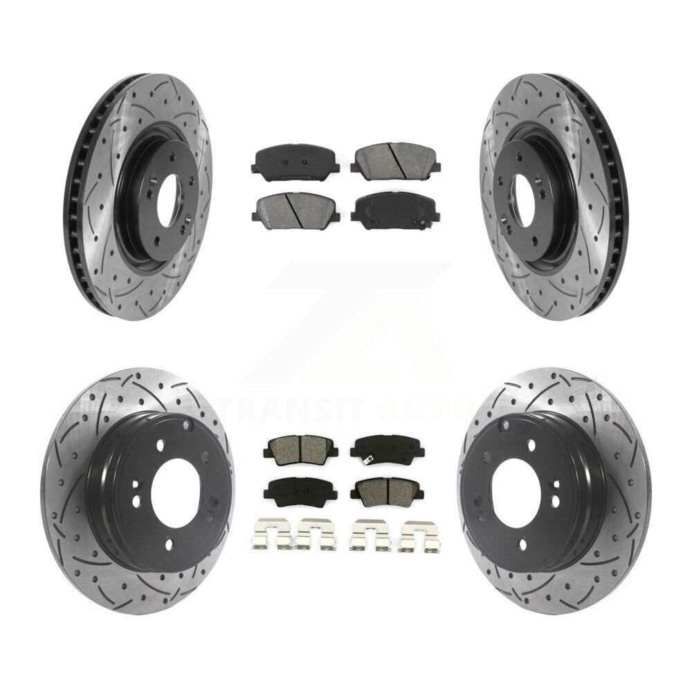 [Avant + Arrière] Kit de disque (percé rainuré revêtu) et plaquette (semi-métallique) de frein pour Kia Optima 2.0L KDS-100755