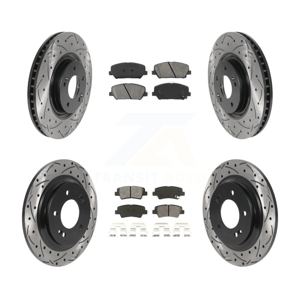 [Avant + Arrière] Kit de disque (percé rainuré revêtu) et plaquette (semi-métallique) de frein pour 2013-2015 Kia Optima 2.0L avec Electric Parking KDS-100756