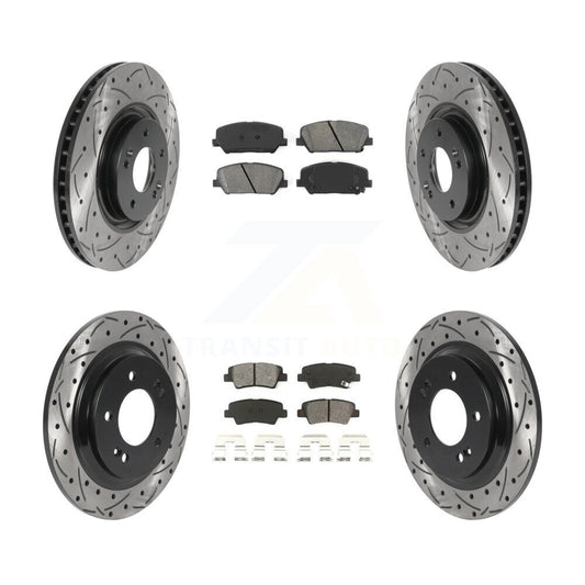 [Avant + Arrière] Kit de disque (percé rainuré revêtu) et plaquette (semi-métallique) de frein pour 2013-2015 Kia Optima 2.0L avec Electric Parking KDS-100756