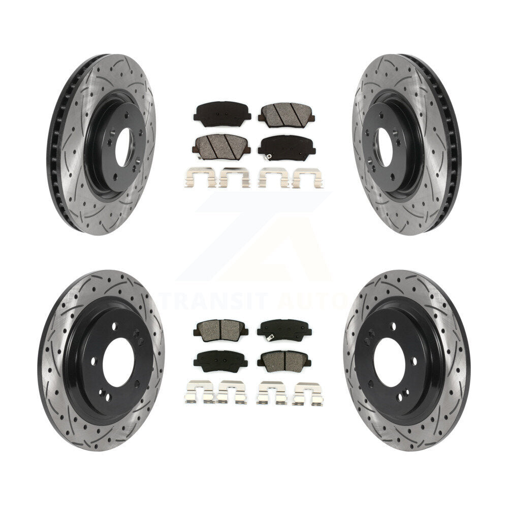 [Avant + Arrière] Kit de disque (percé rainuré revêtu) et plaquette (semi-métallique) de frein pour 2016-2017 Hyundai Azera Limited KDS-100758