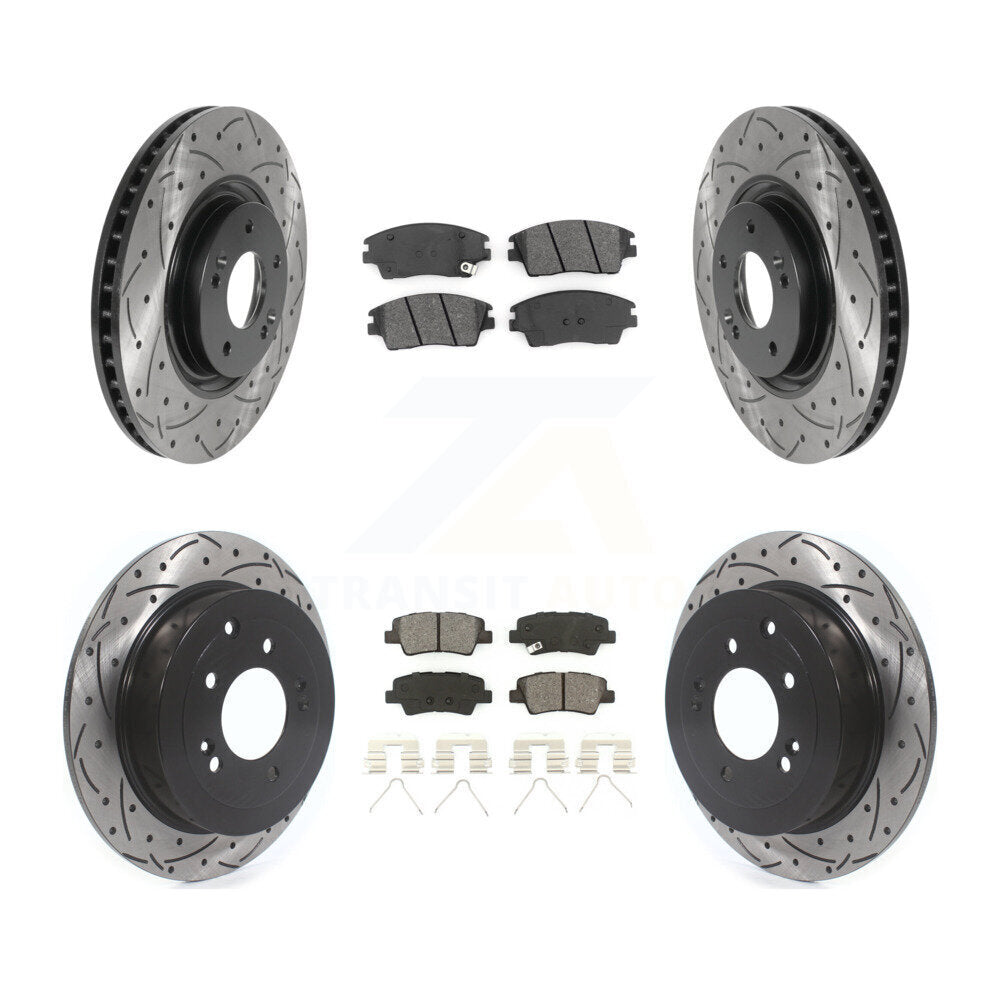 [Avant + Arrière] Kit de disque (percé rainuré revêtu) et plaquette (semi-métallique) de frein pour 2017-2021 Kia Sportage Turbocharged avec Manual Parking KDS-100759